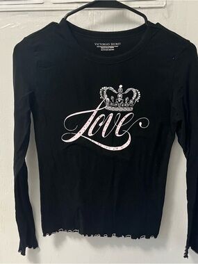 Victorias Secret Long Sleeve Sleep Shirt Size XS Black And Pink Pajamas Logo